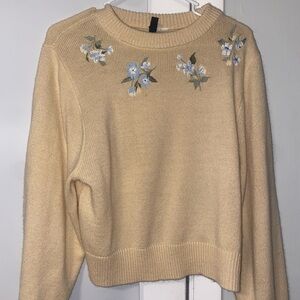 H&M Cream Crew Neck Sweater with Butterfly Accents